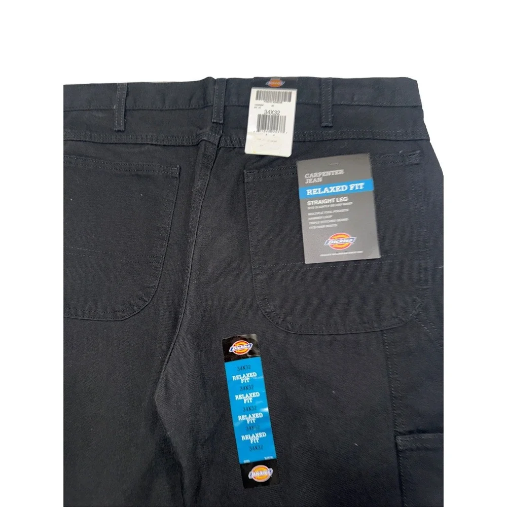 NWT Dickies Carpenter Jeans Mens 34x32 Relaxed Fit Straight Leg Work Black